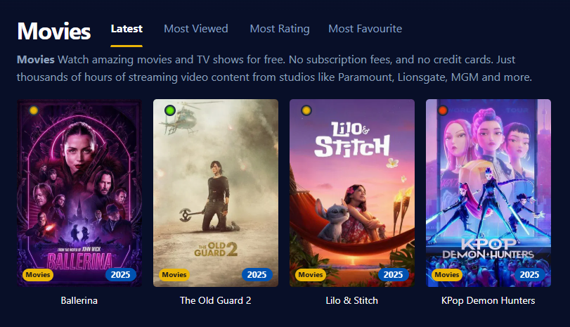 Screenshot of the Cineb user interface